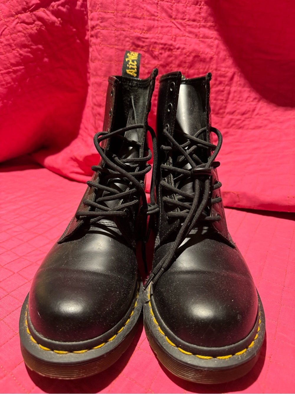 Dr. Martens 1460 Black Leather Lace-Up Boots with Yellow Stitching